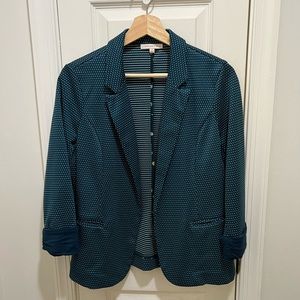 Skies Are Blue stretchy dark teal blazer with polka dots - medium